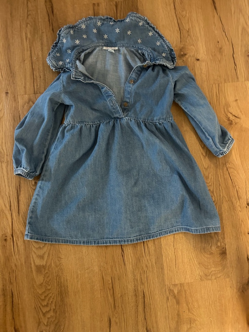 Girls Light Blue Denim Dress with Peter Pan Collar
